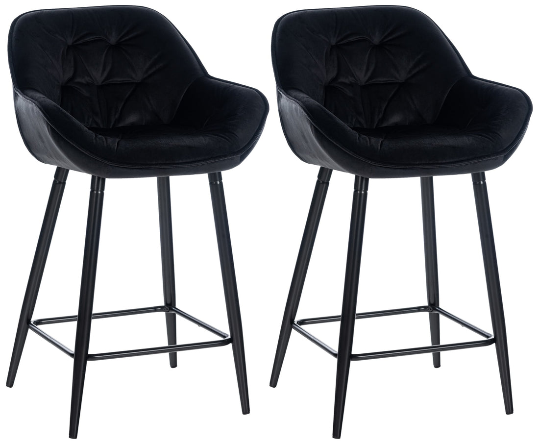 Set van 2 Barkrukken - Hockers - Hoog Zitcomfort met Fluwelen Bekleding Kleur donkergrijs Materiaal zacht