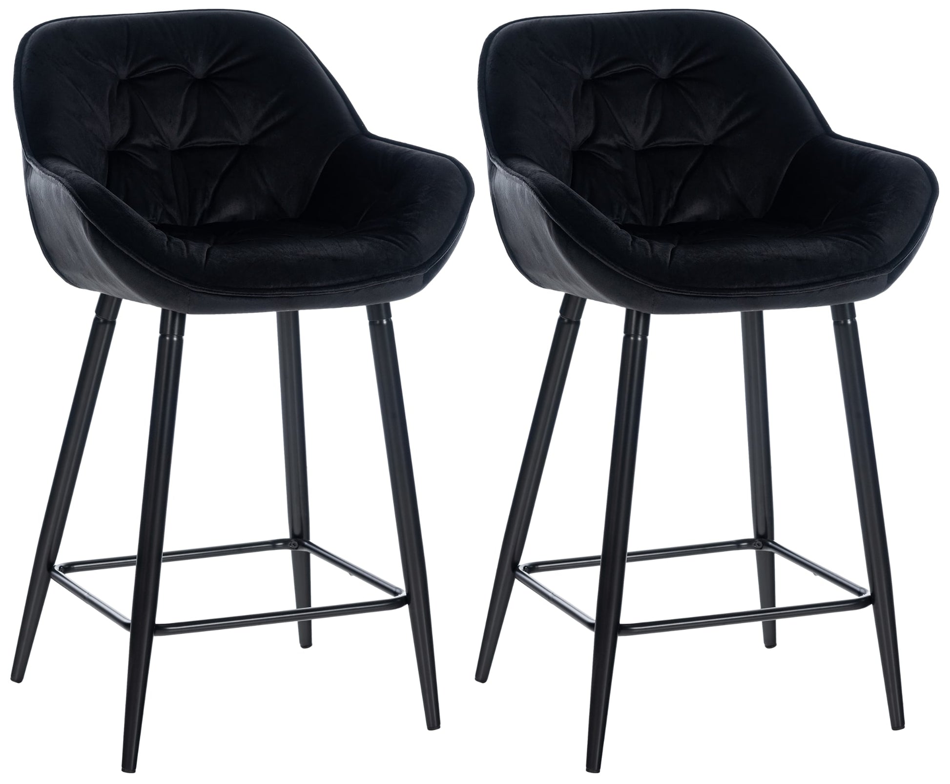 Set van 2 Barkrukken - Hockers - Hoog Zitcomfort met Fluwelen Bekleding Kleur zwart Materiaal zacht