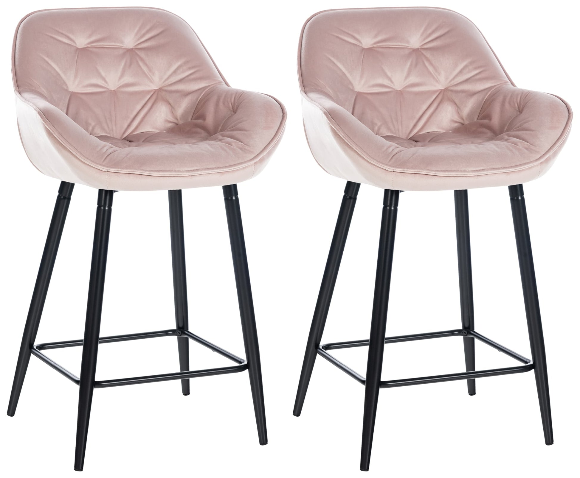 Set van 2 Barkrukken - Hockers - Hoog Zitcomfort met Fluwelen Bekleding Kleur roze Materiaal zacht