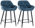 Set van 2 Barkrukken - Hockers - Hoog Zitcomfort met Fluwelen Bekleding Kleur blauw Materiaal Stof