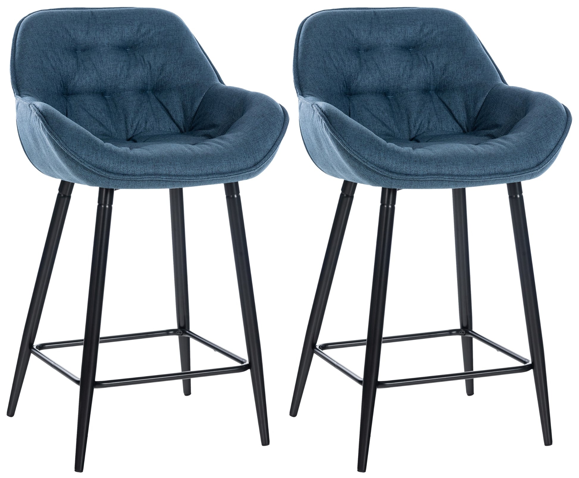 Set van 2 Barkrukken - Hockers - Hoog Zitcomfort met Fluwelen Bekleding Kleur blauw Materiaal Stof