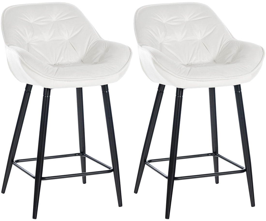 Set van 2 Fluwelen Barkrukken - Stijlvolle Barstoelen - Hoog Comfort Kleur crèmewit