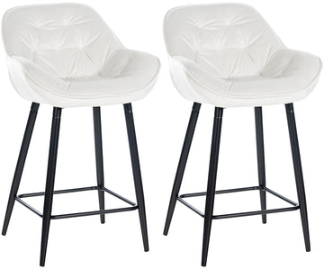 Set van 2 Fluwelen Barkrukken - Stijlvolle Barstoelen - Hoog Comfort Kleur crèmewit