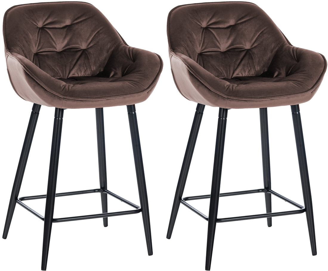 Set van 2 Fluwelen Barkrukken - Hoge Stoelen - Uitstekend Comfort & Stabiel Frame Kleur bruin