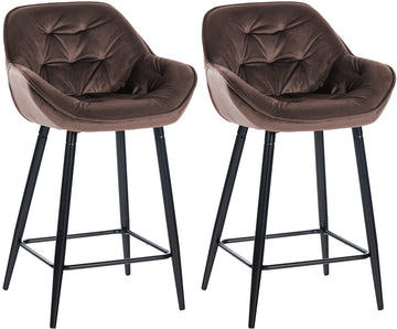 Set van 2 Fluwelen Barkrukken - Hoge Stoelen - Uitstekend Comfort & Stabiel Frame Kleur bruin