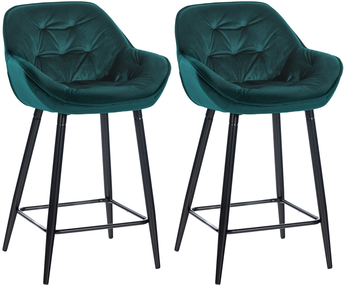 Fluwelen Barkrukken Set van 2 - Barstoelen - Hoog Zitcomfort & Elegant Design Kleur donkergroen