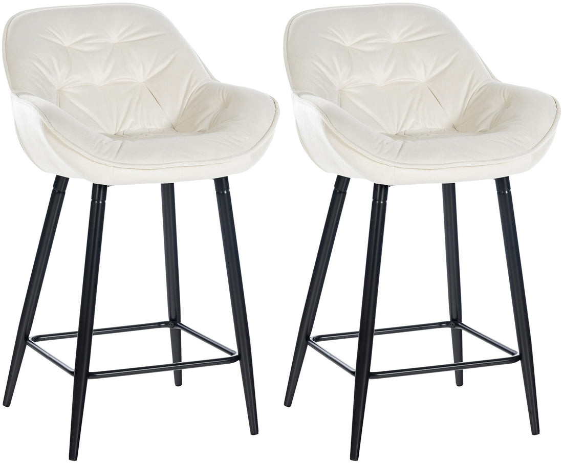 Set van 2 Velvet Barkrukken - Fluwelen Krukken - Ondersteuning Onderug Kleur crème
