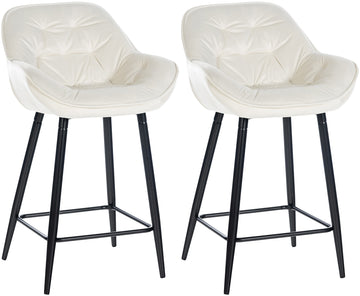 Set van 2 Velvet Barkrukken - Fluwelen Krukken - Ondersteuning Onderug Kleur crème