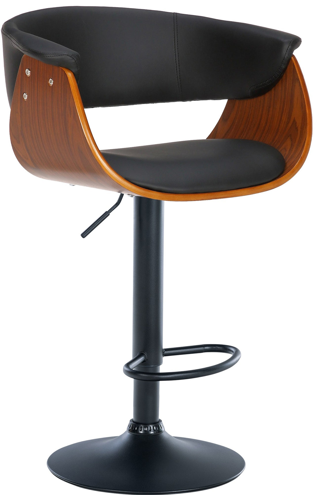 Barkruk - Houten Zitting - 360° Draaibaar Comfort - Moderne Trompetvoet Kleur walnoot/zwart Materiaal kunstleer