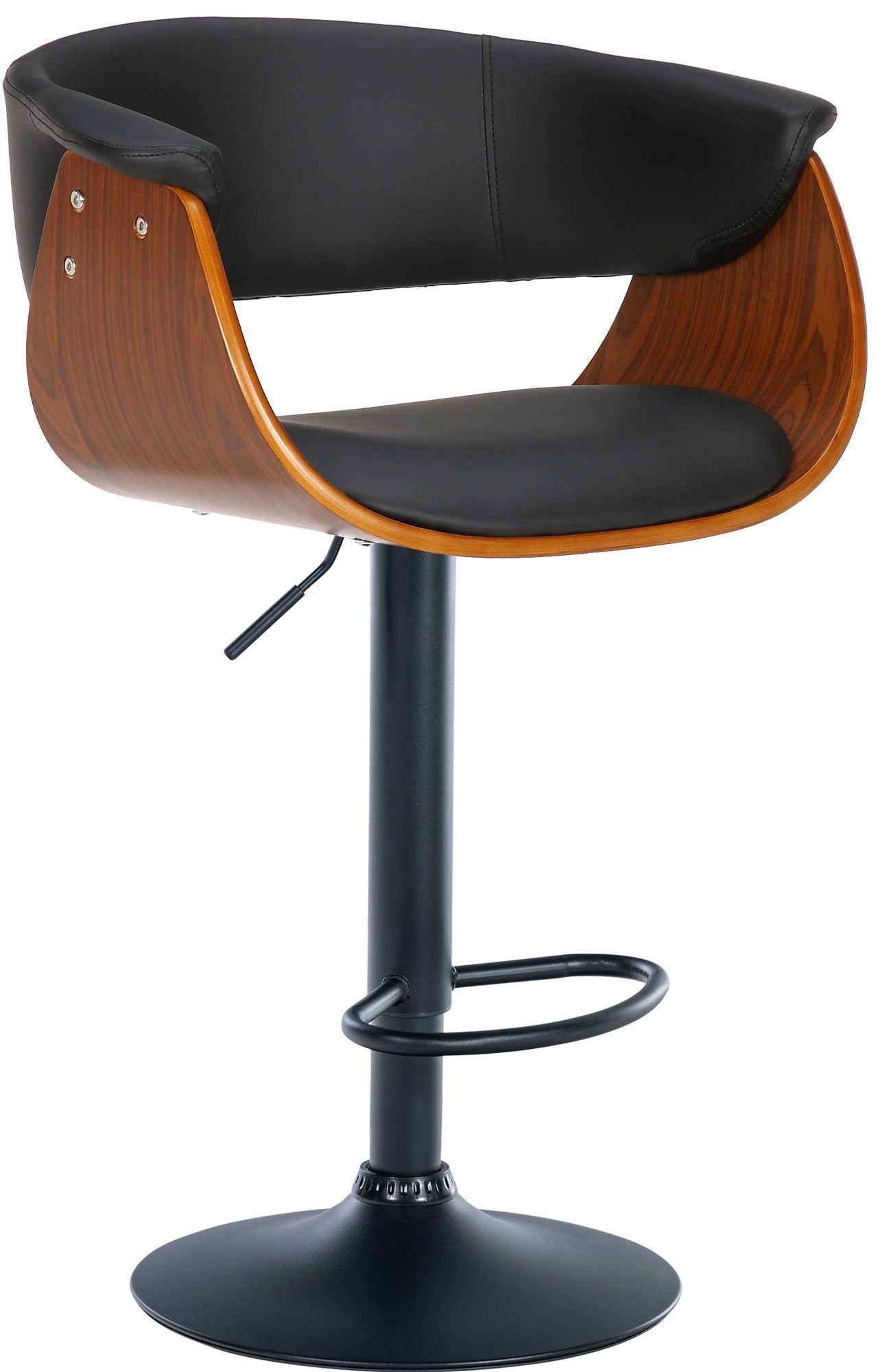 Barkruk - Houten Zitting - 360° Draaibaar Comfort - Moderne Trompetvoet Kleur walnoot/zwart Materiaal kunstleer