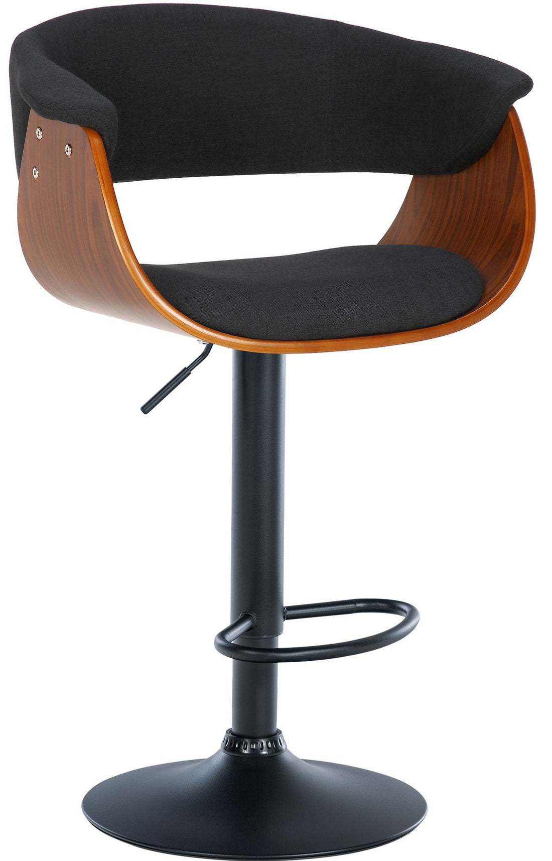 Barkruk - Houten Zitting - 360° Draaibaar Comfort - Moderne Trompetvoet Kleur walnoot/zwart Materiaal kunstleer