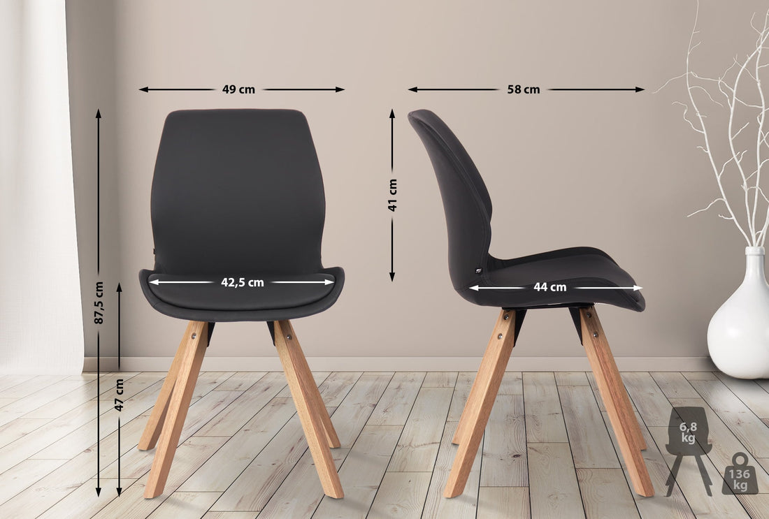 Set van 2 Eetkamerstoelen - Keukenstoelen, Comfortabel Zitcomfort, Slijtvaste Bekleding Kleur zwart