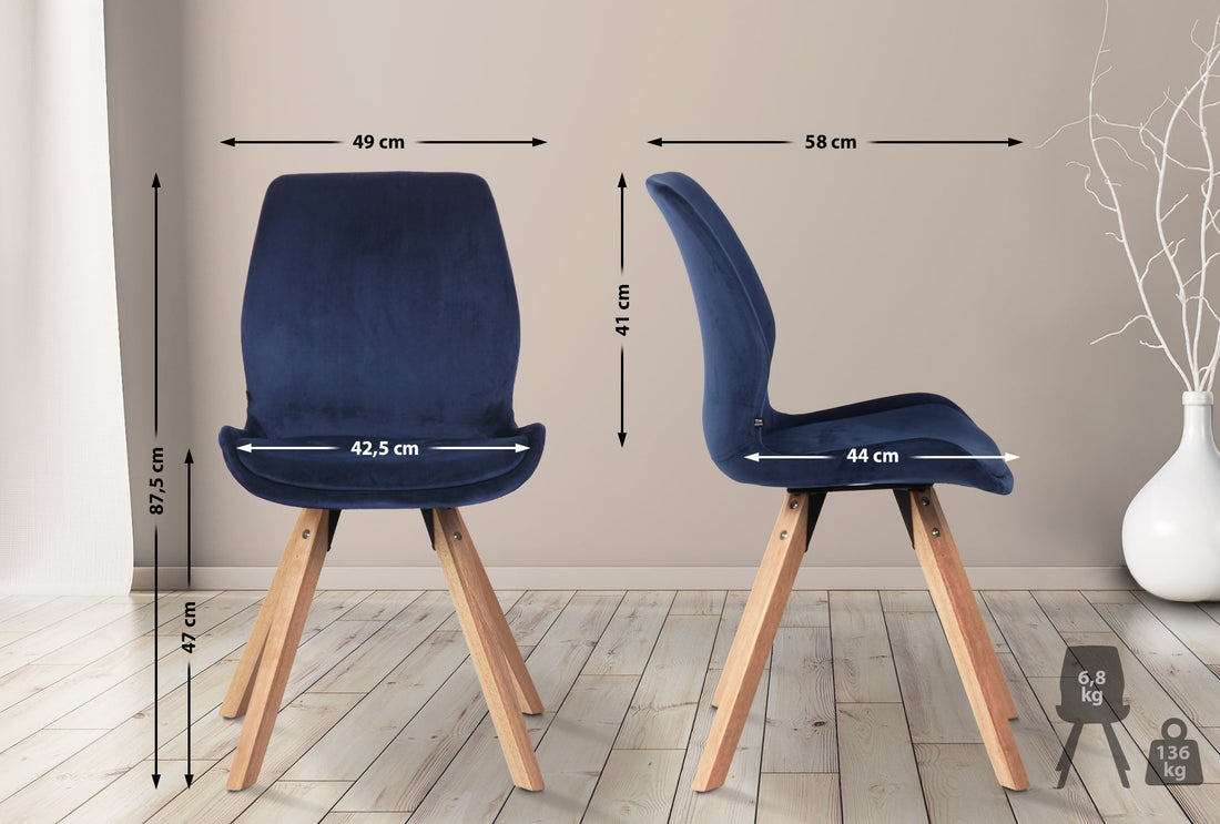 Set van 2 Eetkamerstoelen - Eethoekstoelen - Comfortabel Zitgemak, Duurzame Stof Kleur blauw