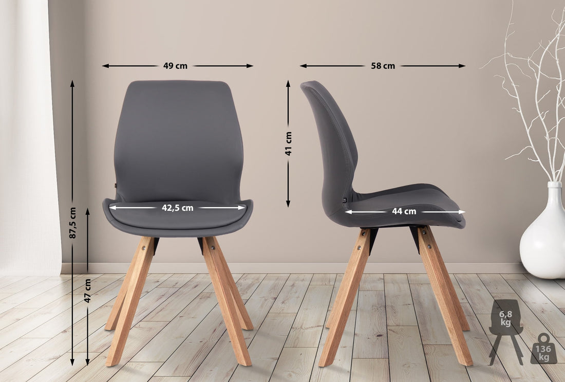 Set van 4 Eetkamerstoelen - Keukenstoelen - Comfortabele Zithouding Kleur grijs