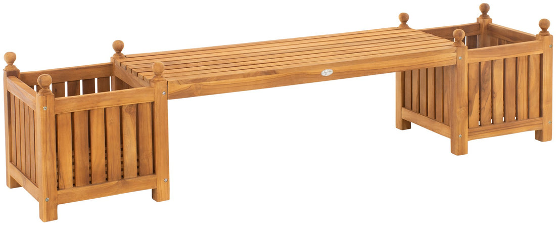 Teakbank Met Bloembakken - Tuinbank - Weerbestendig Design Kleur teak