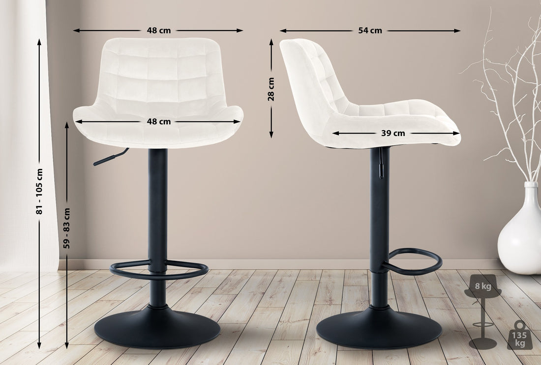 2-delige set Draaibare Barkrukken - Barstoelen - Comfortabele Stof & Fluweel‍‍ Kleur crème