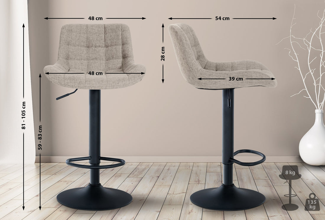 2-delige set Elegante Barkrukken - Stijlvol Design - 360° Draaibaar Model Kleur taupe