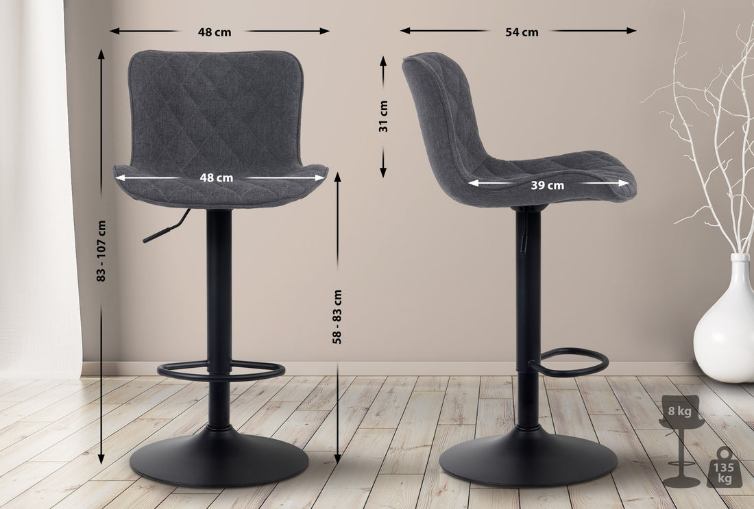 2-delige set Moderne Barkrukken - Design Zitkrukken - 360° Draaibaar en Ergonomisch Comfort Kleur zwart