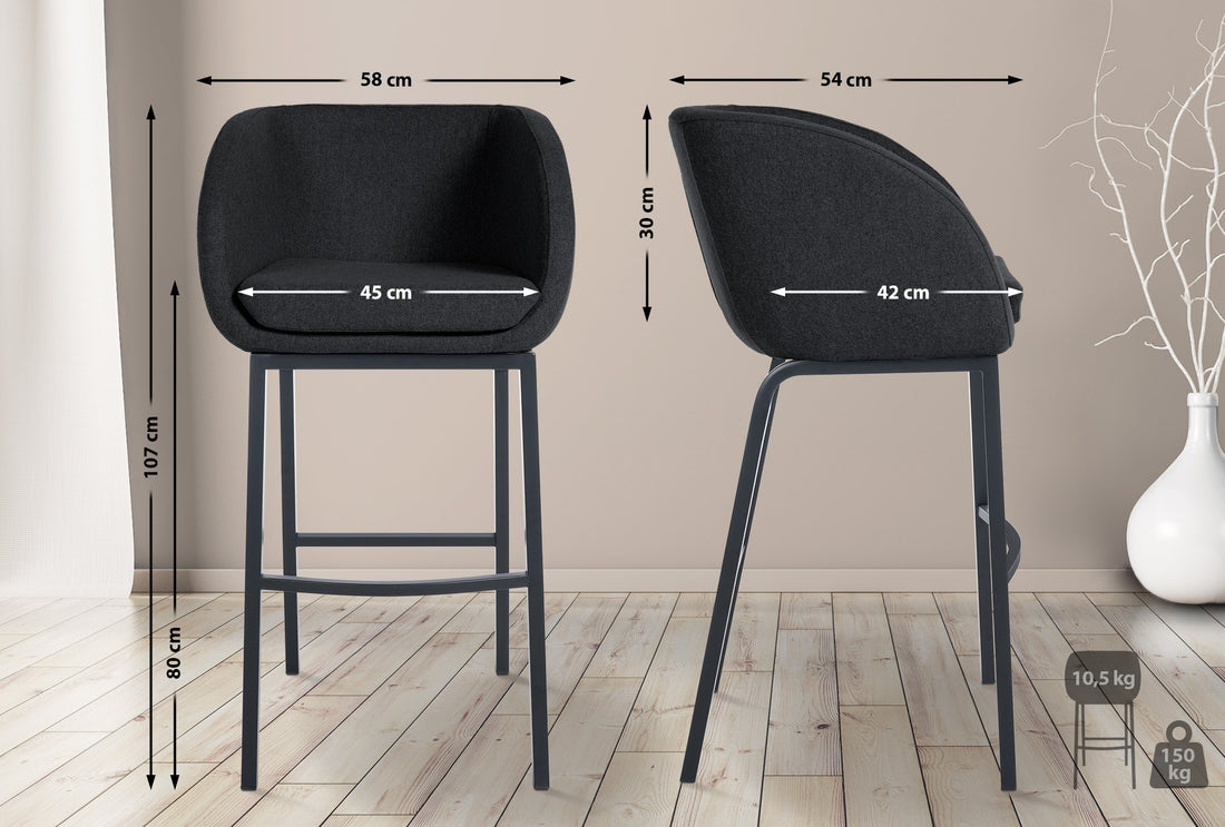 Barkruk met Vilten Zitting - Kruk - Comfortabel Zitcomfort & Vloerbeschermers Kleur antraciet