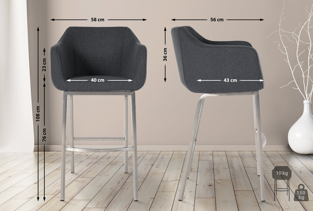 Vilt Barkruk - Luxe Kruk - Modern Roestvrijstaal Design met Extra Comfort Kleur grijs