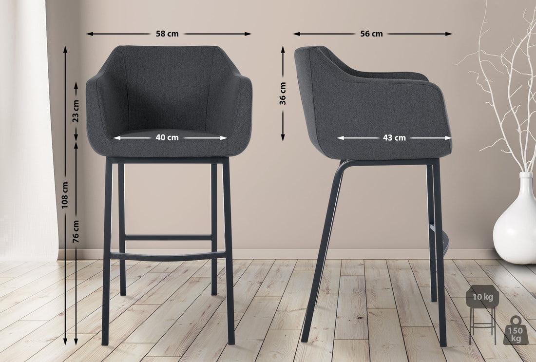 Barkruk met Viltstof - Kruk - Extra Zitcomfort - Roestvrijstalen Frame Kleur grijs