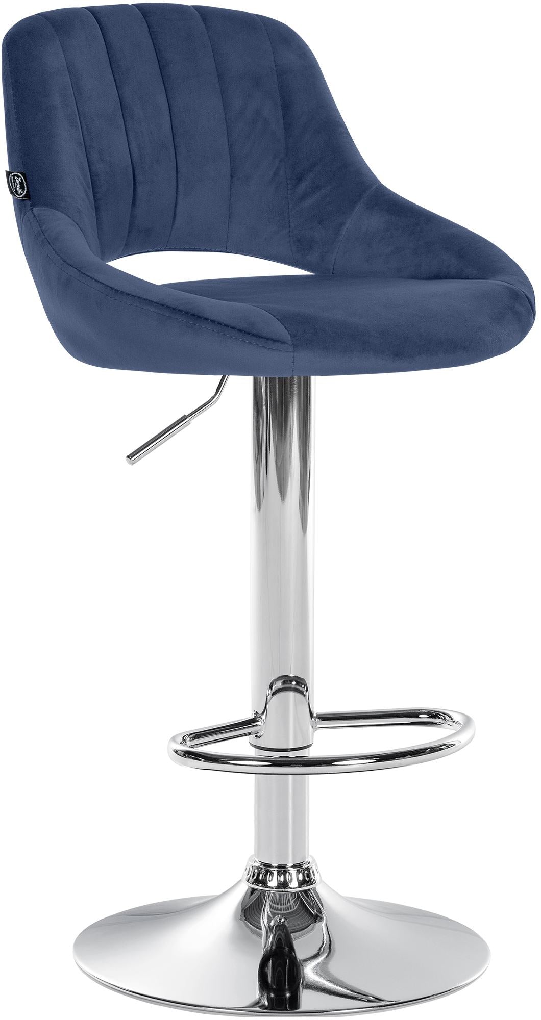 Barkruk met Fluwelen Bekleding - Luxe Stoel - Verstelbare Zithoogte, Beschermt Vloeren Kleur blauw Onderstel Kleur chroom