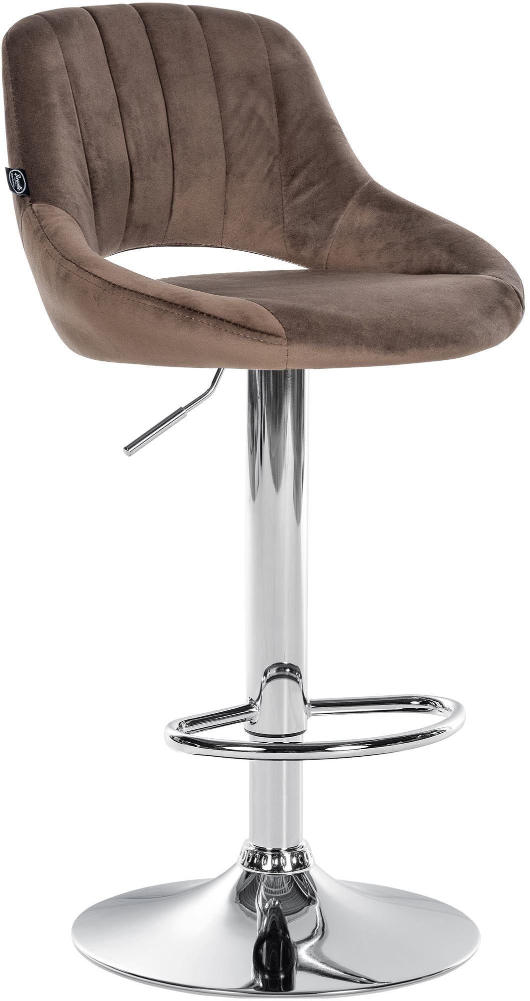 Barkruk met Fluwelen Bekleding - Luxe Stoel - Verstelbare Zithoogte, Beschermt Vloeren Kleur bruin Onderstel Kleur chroom