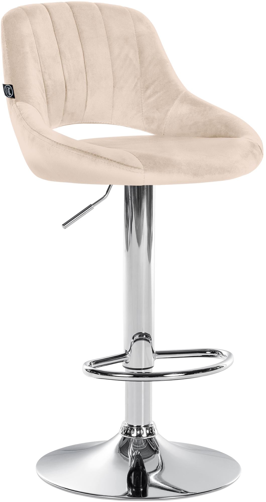 Barkruk met Fluwelen Bekleding - Luxe Stoel - Verstelbare Zithoogte, Beschermt Vloeren Kleur crème Onderstel Kleur chroom