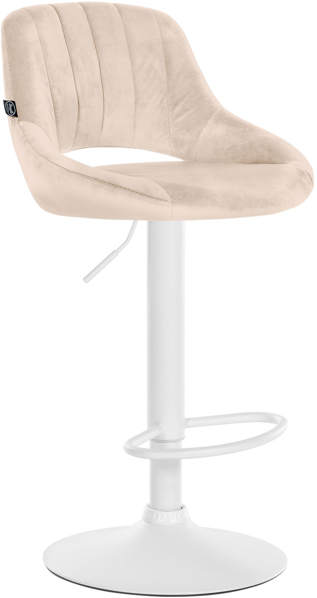 Barkruk met Fluwelen Bekleding - Luxe Stoel - Verstelbare Zithoogte, Beschermt Vloeren Kleur crème Onderstel Kleur wit