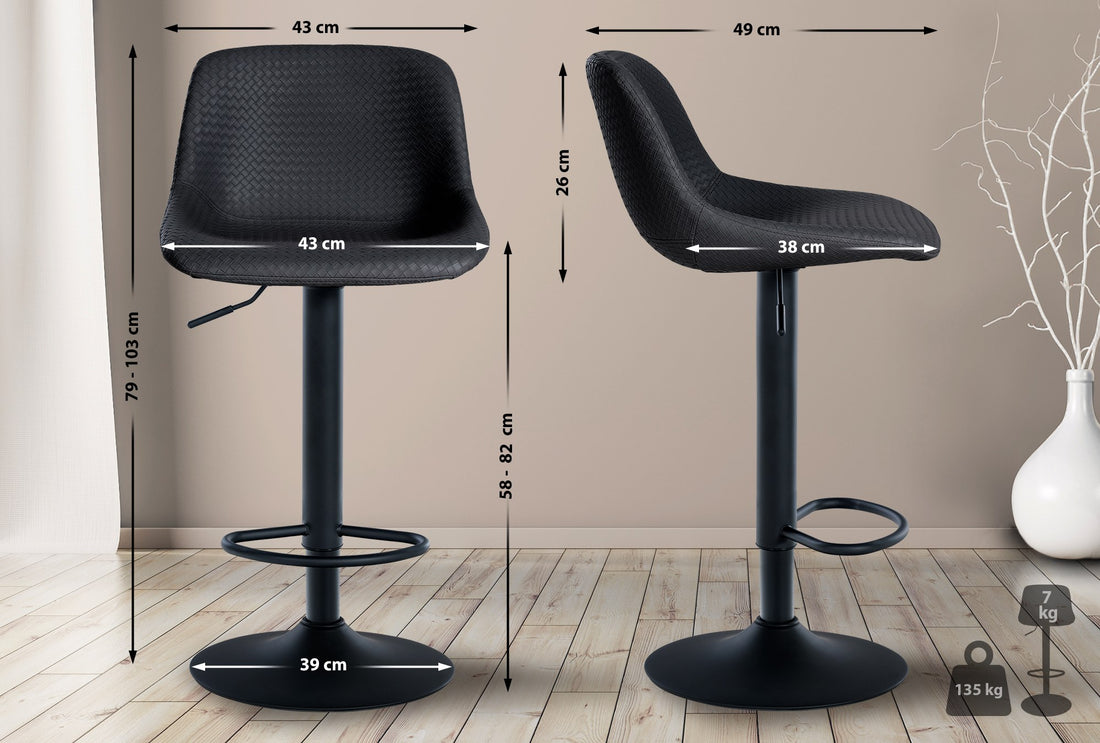 2-delige set Barkrukken - Barstoelen, Hoog comfort - Moderne draaistijl Kleur zwart
