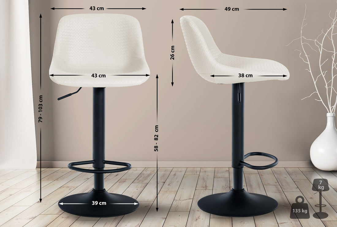 2-delige set Moderne Barkrukken - Hoge Stoelen - Verstelbare Hoogte & Uitzonderlijk Comfort Kleur crème