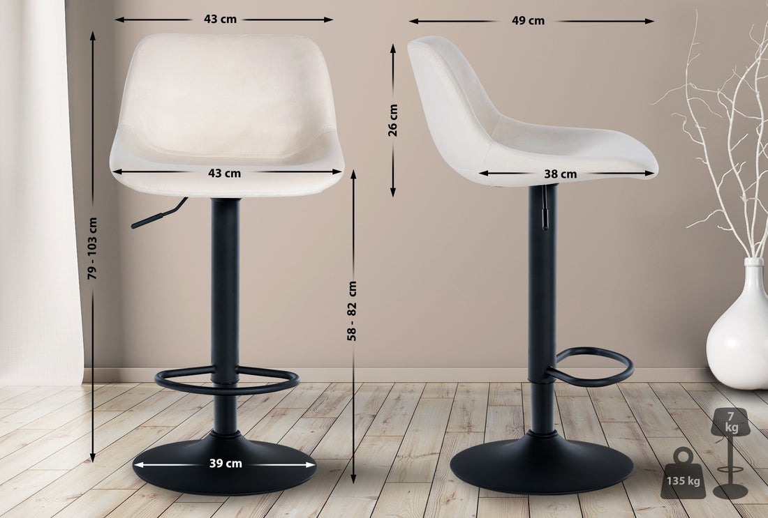 2-delige set Moderne Barkrukken - Barstoelen - Comfortabele Rugleuning & 360° Draaibaar Kleur crème