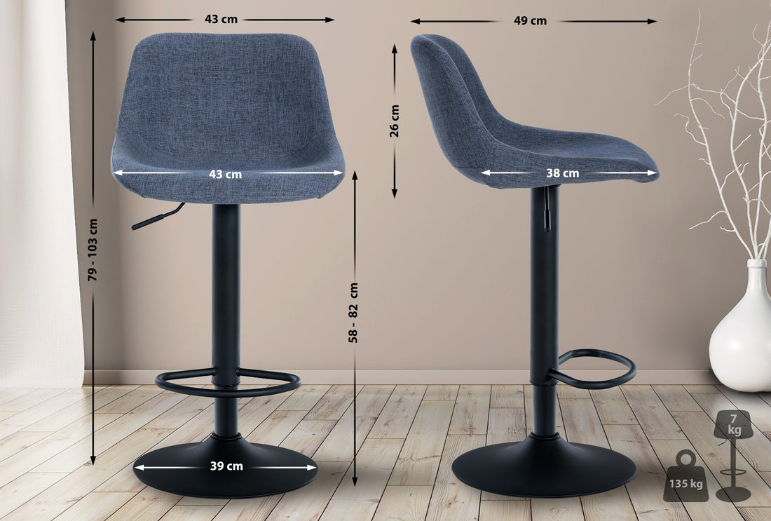 2-delige set Luxe Barkrukken - Krukken - Comfortabel, 360° Rotatie en Verstelbare Hoogte Kleur blauw