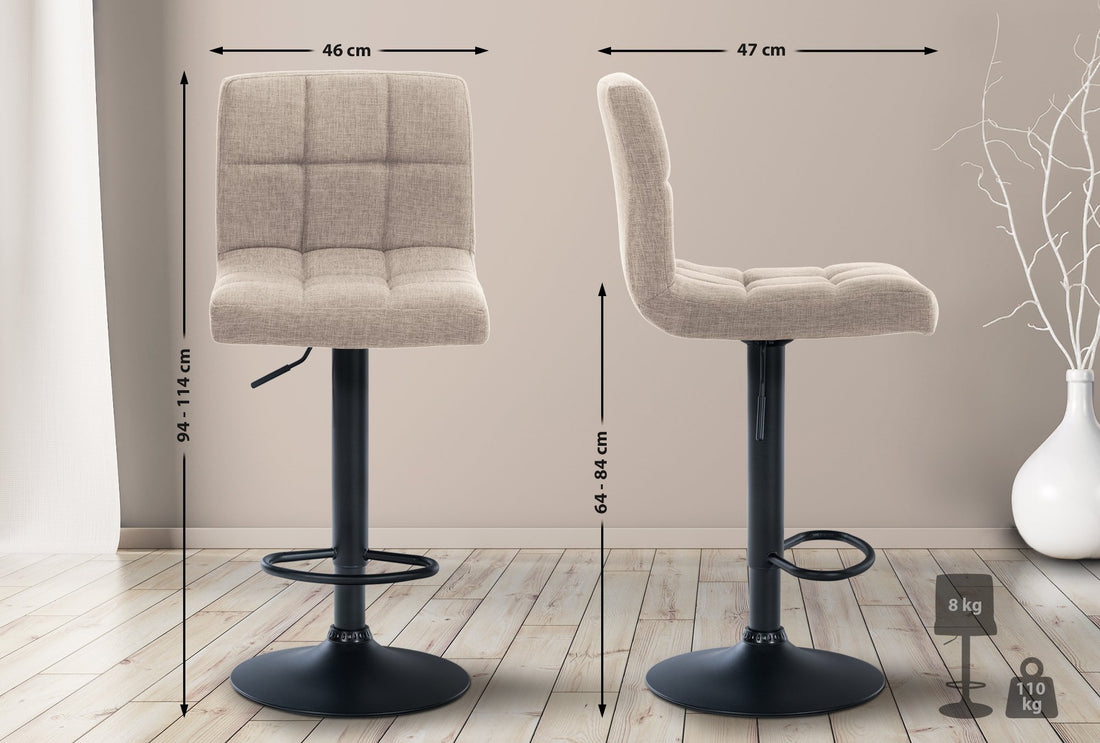 Barkruk met Stof - Barkrukken, Verstelbaar Comfort - Incl. 360° Draaibare Zitting Kleur crème