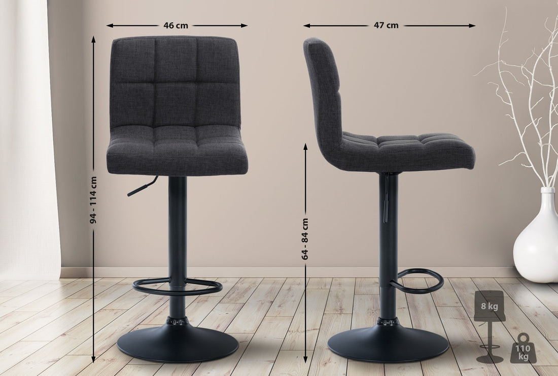 Barkruk - Hoge Stoel - In hoogte verstelbaar, 360° draaibaar met comfort rugleuning Kleur donkergrijs