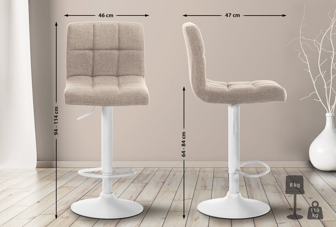 Verstelbare Barkruk - Hoge Kruk - Maximale Comfort, Zithoogte 64-84 cm Kleur crème