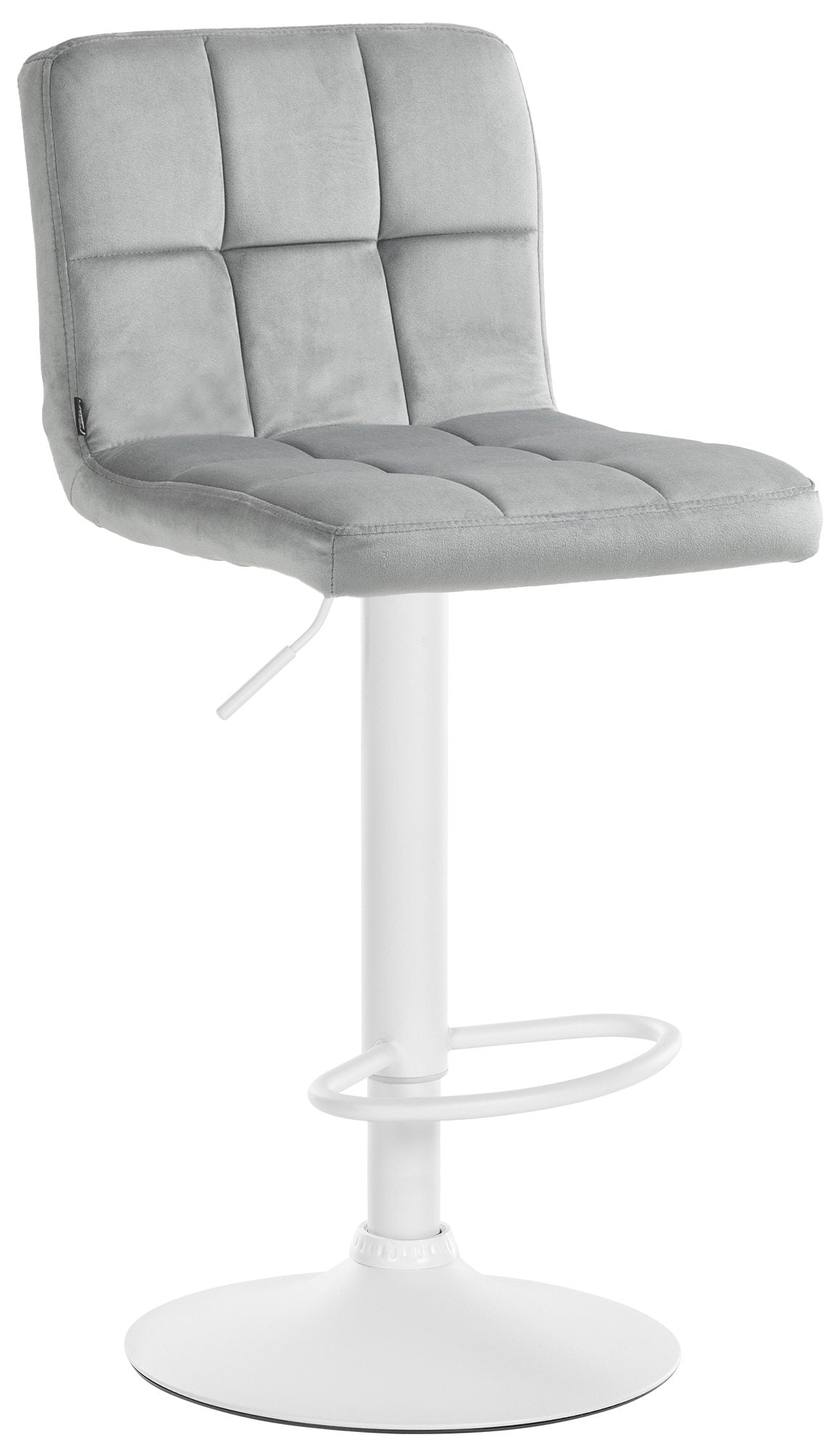 Fluwelen Barkruk - Comfort Kruk - Verstelbaar & Draaibaar voor Ultiem Zitgemak Kleur grijs Onderstel Kleur wit