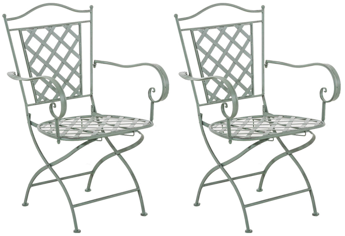 Set van 2 Antieke Tuinstoelen - Nostalgische Stoelen - Stevig Handgemaakt Ijzer Kleur antiek-groen
