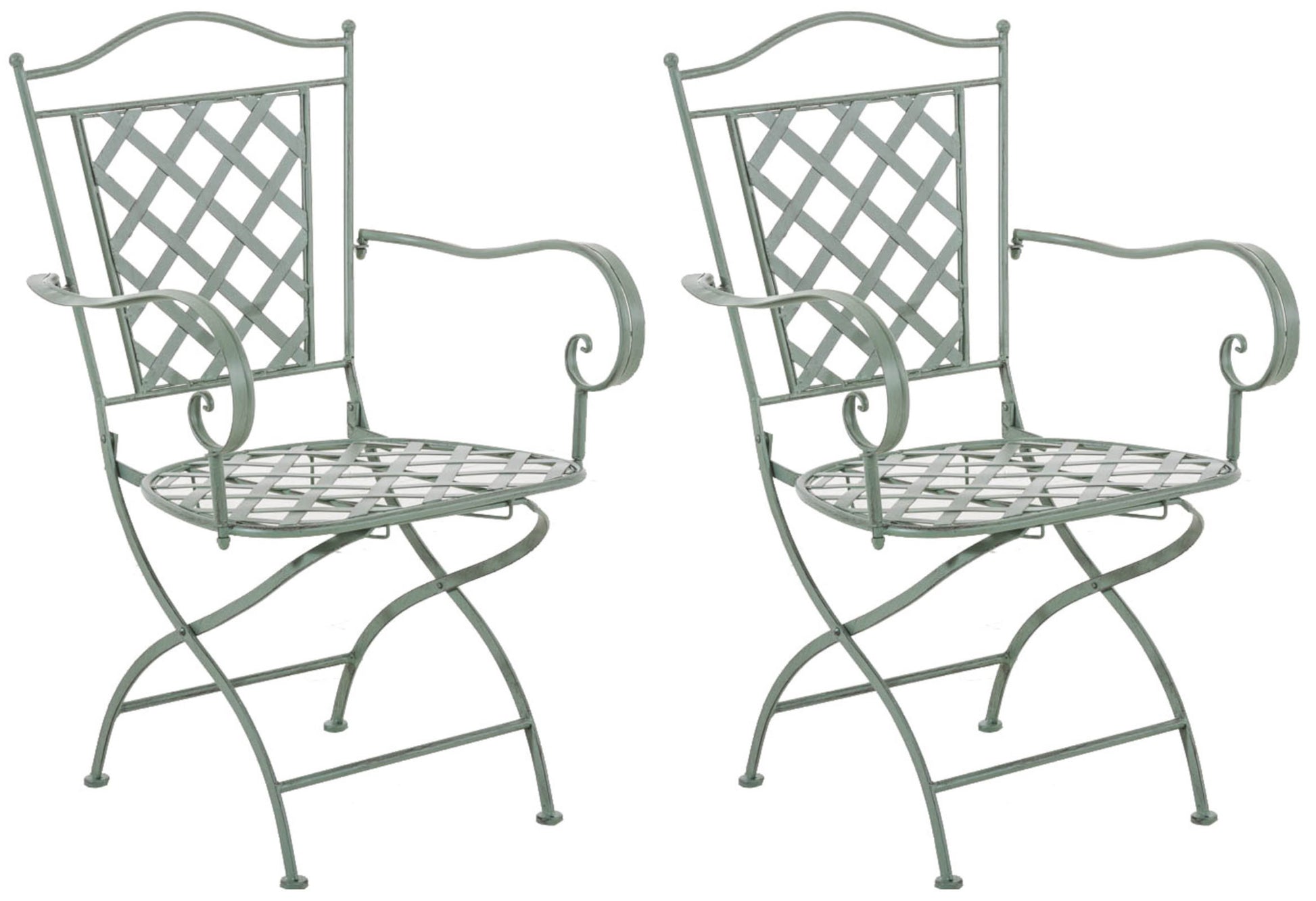Set van 2 Antieke Tuinstoelen - Nostalgische Stoelen - Stevig Handgemaakt Ijzer Kleur antiek-groen
