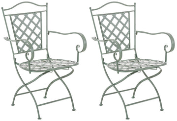 Set van 2 Antieke Tuinstoelen - Nostalgische Stoelen - Stevig Handgemaakt Ijzer Kleur antiek-groen