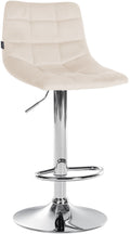 Verstelbare Fluwelen Barkruk - Elegante Kruk - 360° Draaibaar Comfort Kleur crème Onderstel Kleur chroom