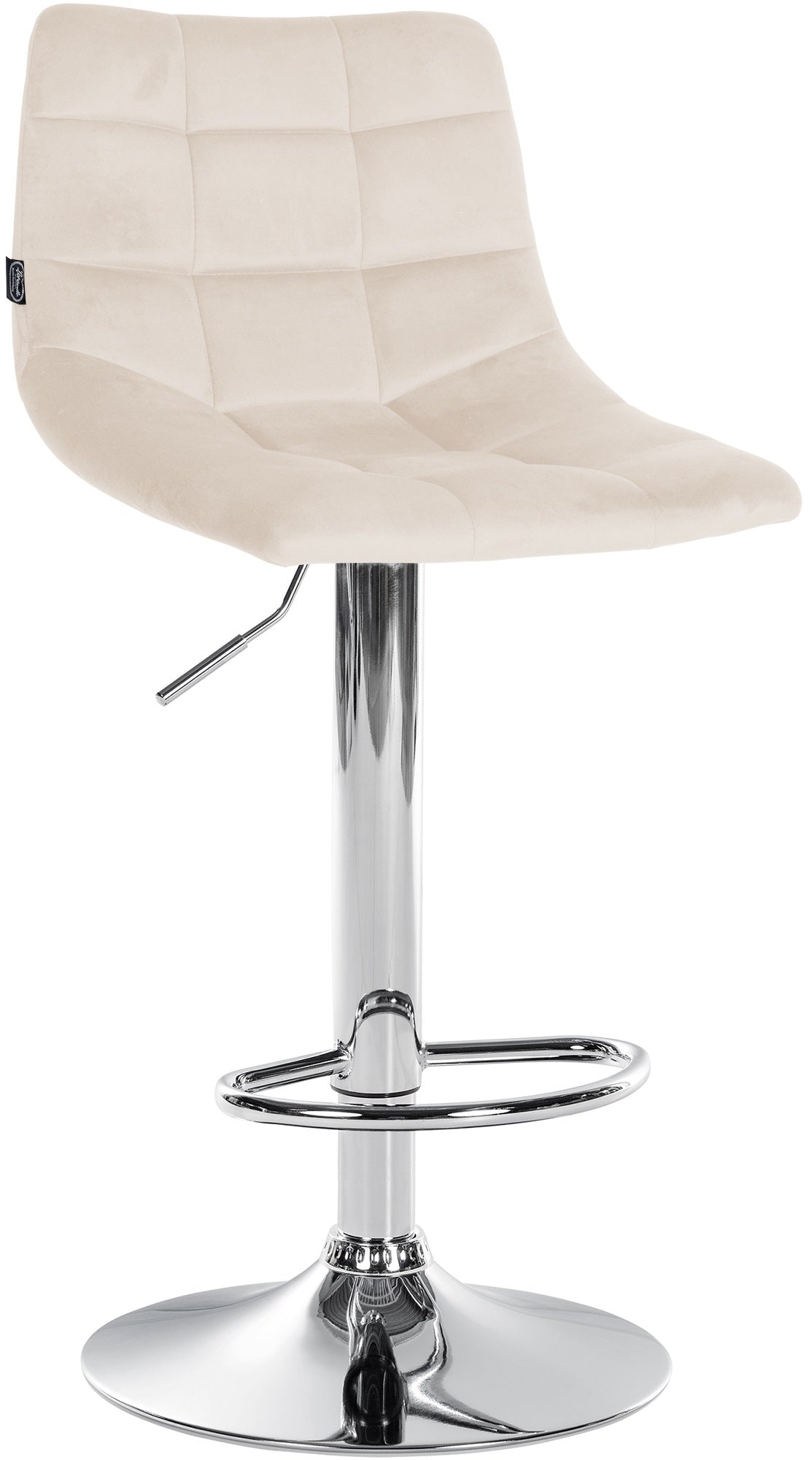 Verstelbare Fluwelen Barkruk - Elegante Kruk - 360° Draaibaar Comfort Kleur crème Onderstel Kleur chroom