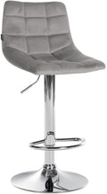 Verstelbare Fluwelen Barkruk - Elegante Kruk - 360° Draaibaar Comfort Kleur grijs Onderstel Kleur chroom