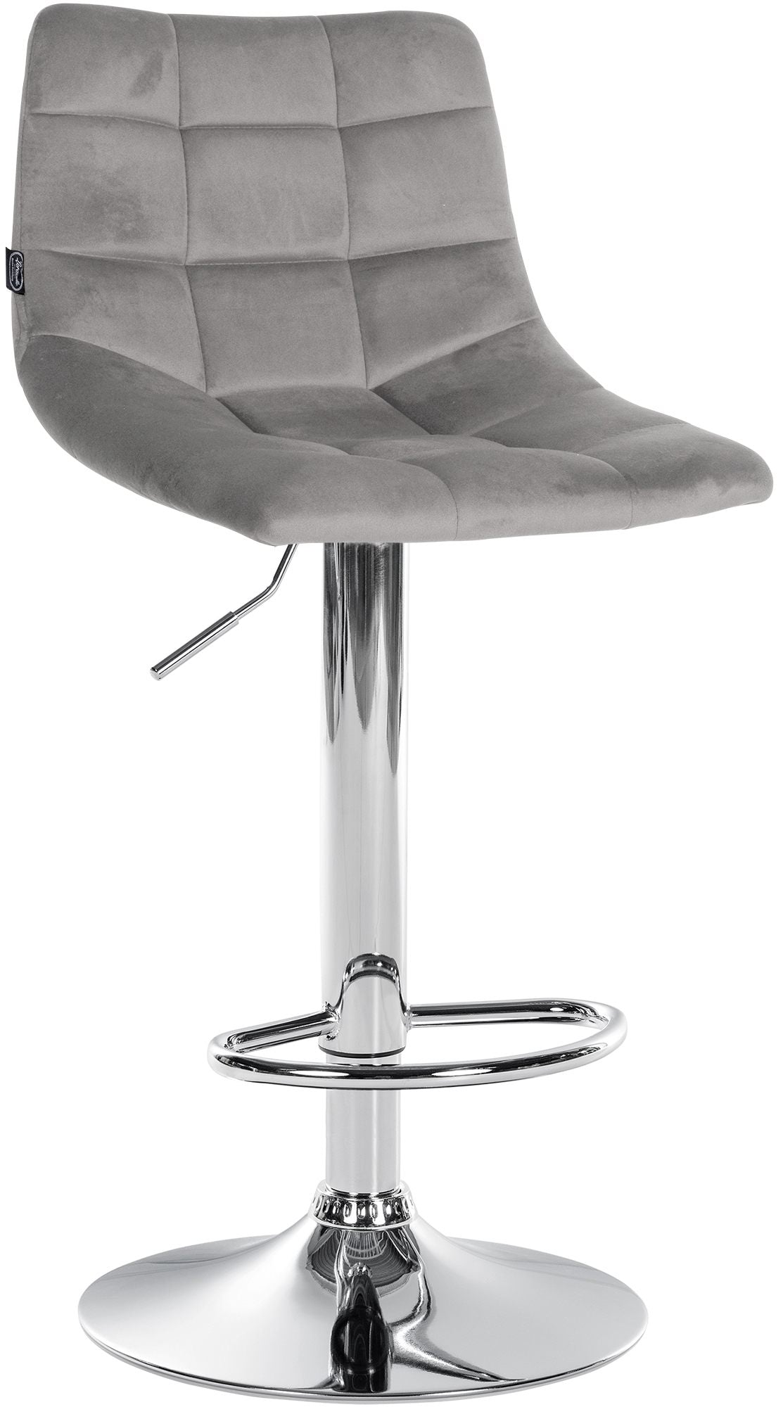 Verstelbare Fluwelen Barkruk - Elegante Kruk - 360° Draaibaar Comfort Kleur grijs Onderstel Kleur chroom