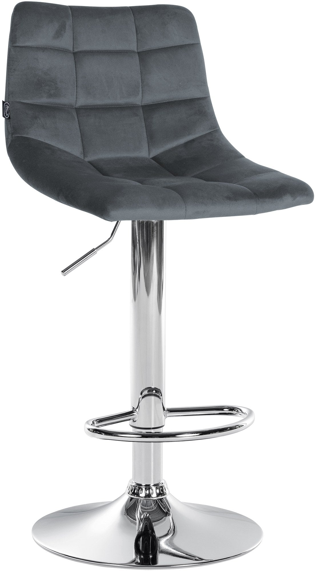 Verstelbare Fluwelen Barkruk - Elegante Kruk - 360° Draaibaar Comfort Kleur donkergrijs Onderstel Kleur chroom