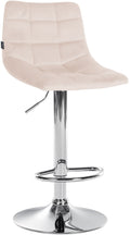 Verstelbare Fluwelen Barkruk - Elegante Kruk - 360° Draaibaar Comfort Kleur beige Onderstel Kleur chroom