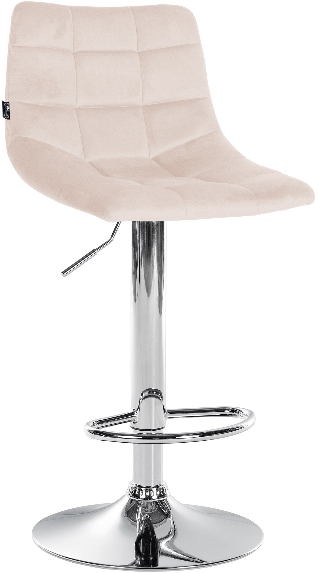 Verstelbare Fluwelen Barkruk - Elegante Kruk - 360° Draaibaar Comfort Kleur beige Onderstel Kleur chroom