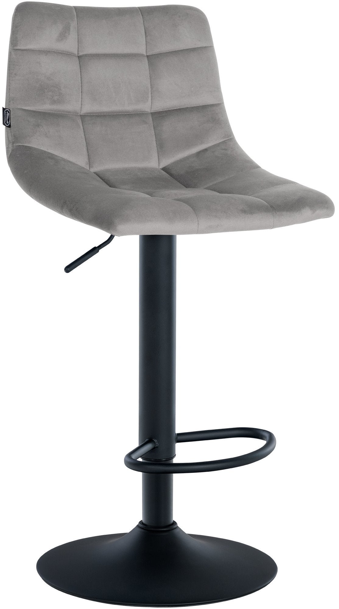 Verstelbare Fluwelen Barkruk - Elegante Kruk - 360° Draaibaar Comfort Kleur grijs Onderstel Kleur zwart