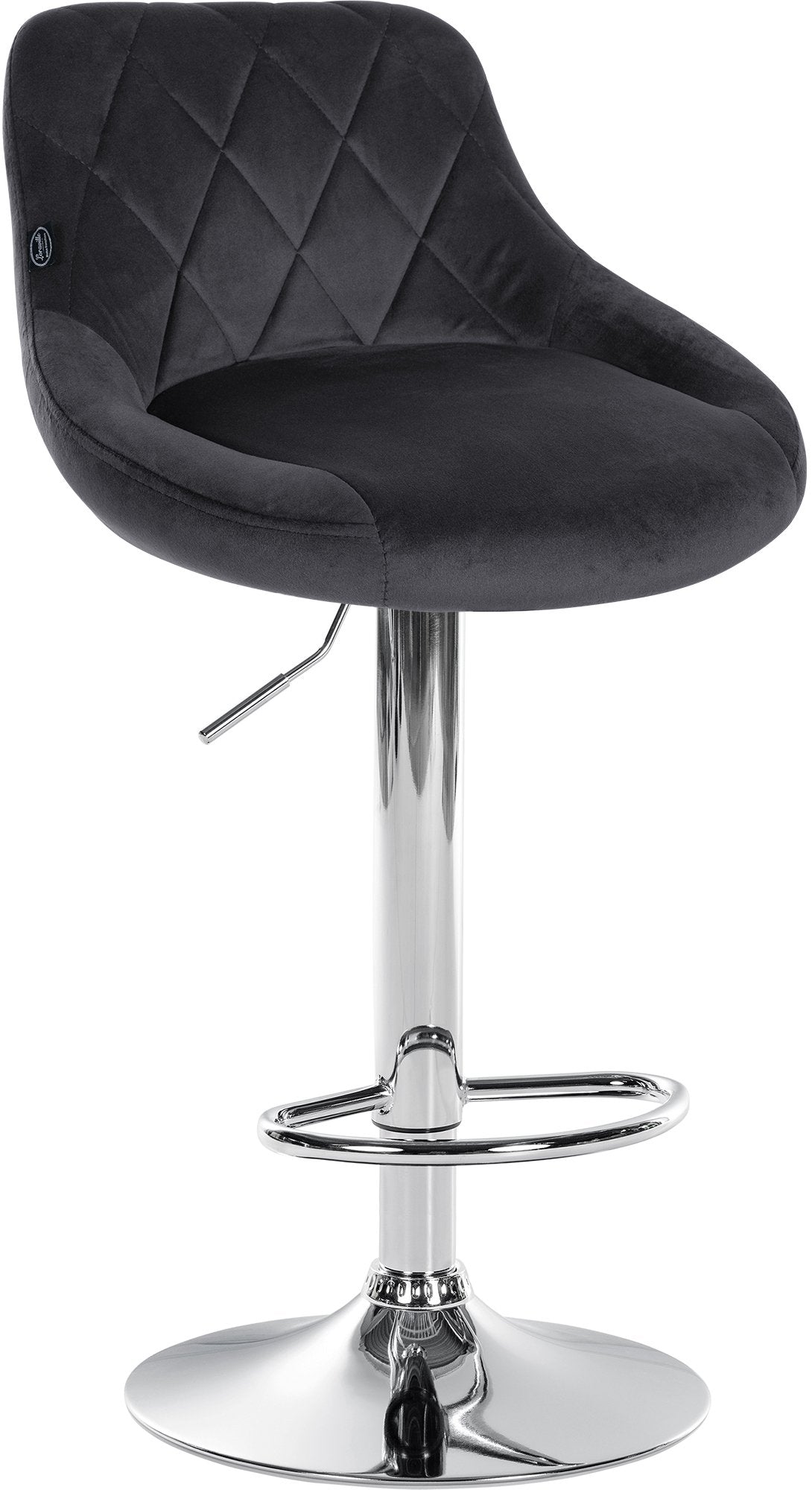 Fluwelen Barhocker - Elegante Kruk - 360° Draaibare Zitting met Gaslift en Voetensteun Kleur donkergrijs Onderstel Kleur chroom