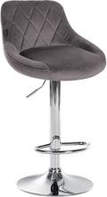 Fluwelen Barhocker - Elegante Kruk - 360° Draaibare Zitting met Gaslift en Voetensteun Kleur grijs Onderstel Kleur chroom